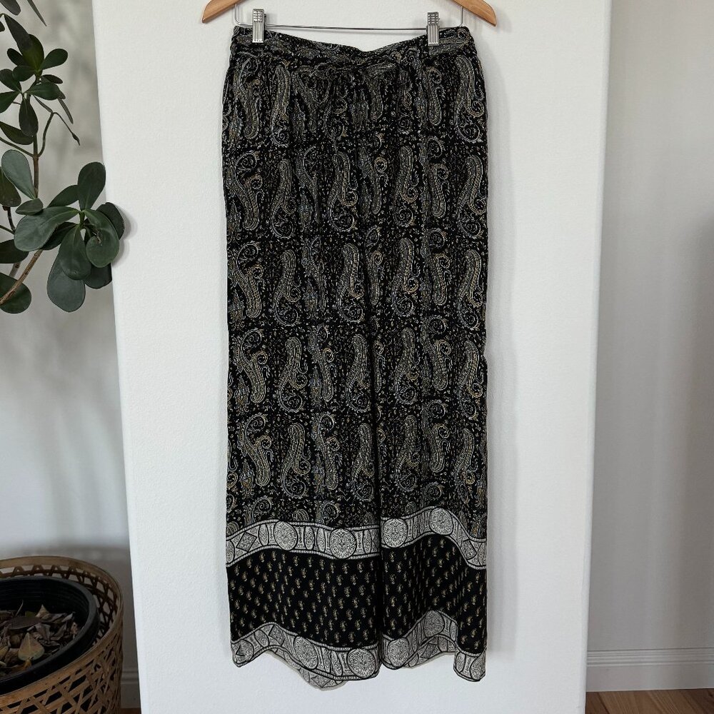 Tolani Black Gold Paisley Wide Leg Silk Pants with bohemian vibe